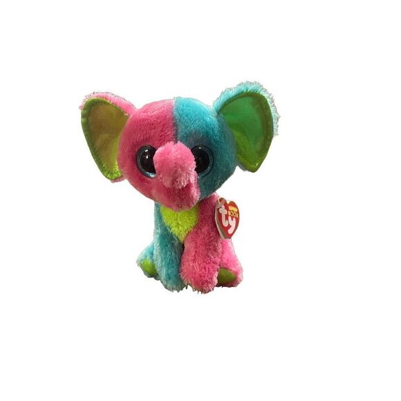 Ty Beanie Boo Elfie 6” Justice Exclusive Neon Pink, Blue & Green Elephant with T - Picture 2 of 8